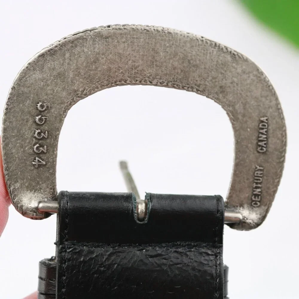 VTG Elite Accessories Womens Belt Size Medium Black Leather Pearl Big Buckle USA